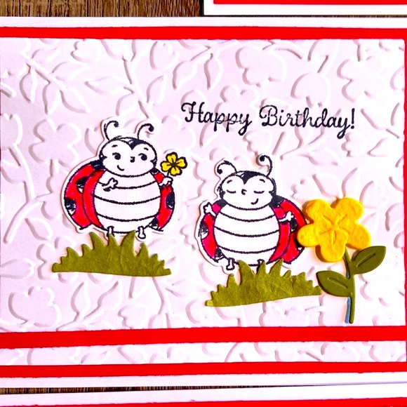 HandCrafted 5 pk Lady Bug Happy Birthday! Holiday Cards Blank Inside Envelope - Picture 2 of 8